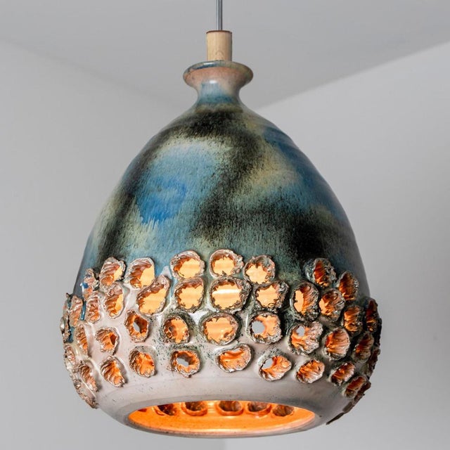 Green Blue Ceramic Pendant Light, Denmark, 1970s For Sale - Image 17 of 18