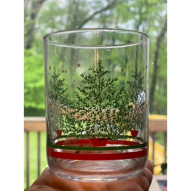 Vintage Libbey Christmas Tree Snow Double Old Fashioned Glasses Set of