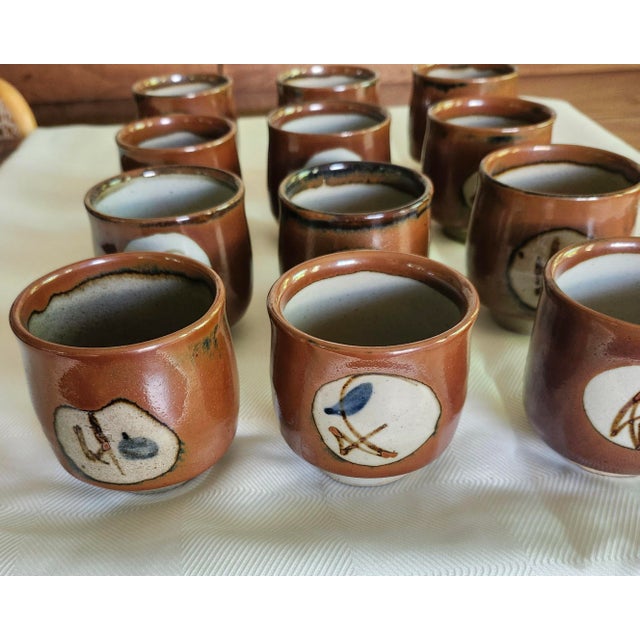 Vintage Mashiko Yaki Japanese Mid- Century Studio Pottery Yunomi Stoneware Teacup -Set of 12 For Sale - Image 9 of 10