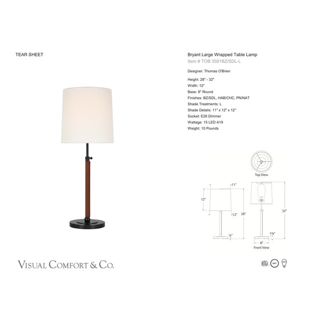 Thomas O'Brien by Visual Comfort Signature Bryant Large Wrapped Table Lamp in Bronze and Saddle Leather with Linen Shade...