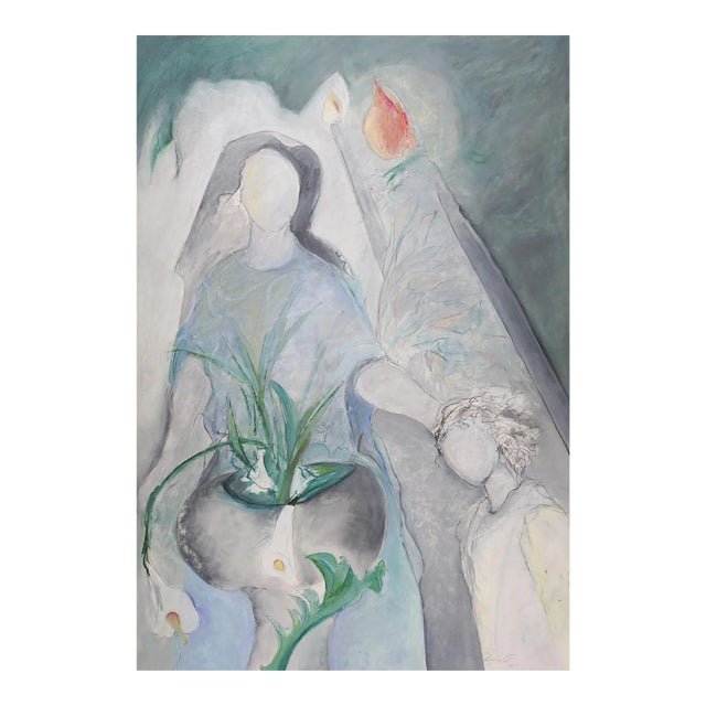 Large Vintage Abstract Figural Pastel Painting For Sale