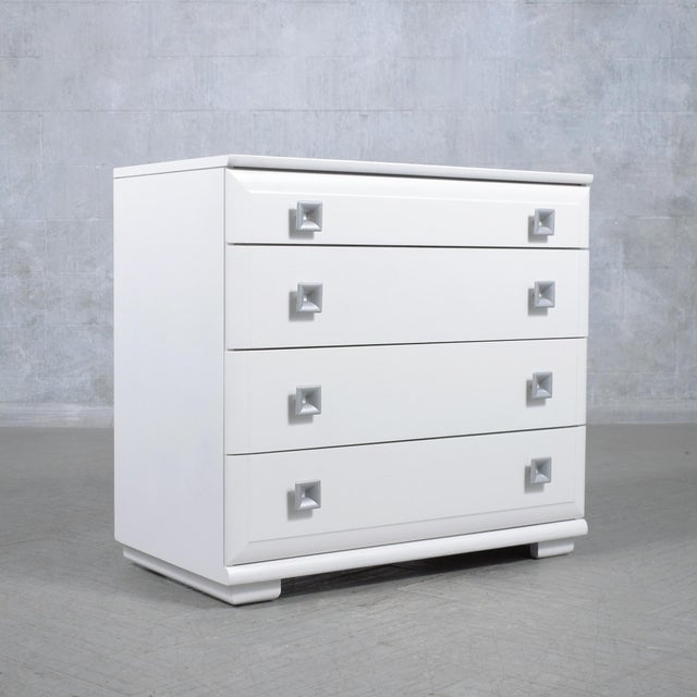 Restored Modern Oak Dressers With White Lacquer Finish and Intricate