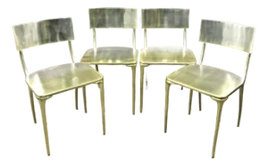 Set of 4 Cb2 Oro Polished Silver Cast Aluminum Side Dining Chairs
