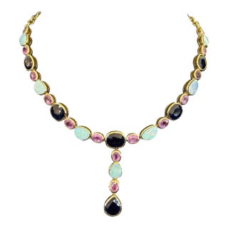 Bochic “Baroque” Ruby, Sapphire & Blue Opal Set in 18k Gold and Silver For Sale
