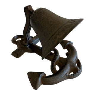Vintage Cast Iron Nautical Bell on Anchor Base For Sale
