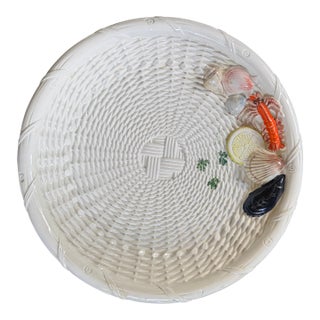 Vintage 1970s Italian Majolica Hand-Painted Seafood Platter — Tropical Coastal Decor For Sale