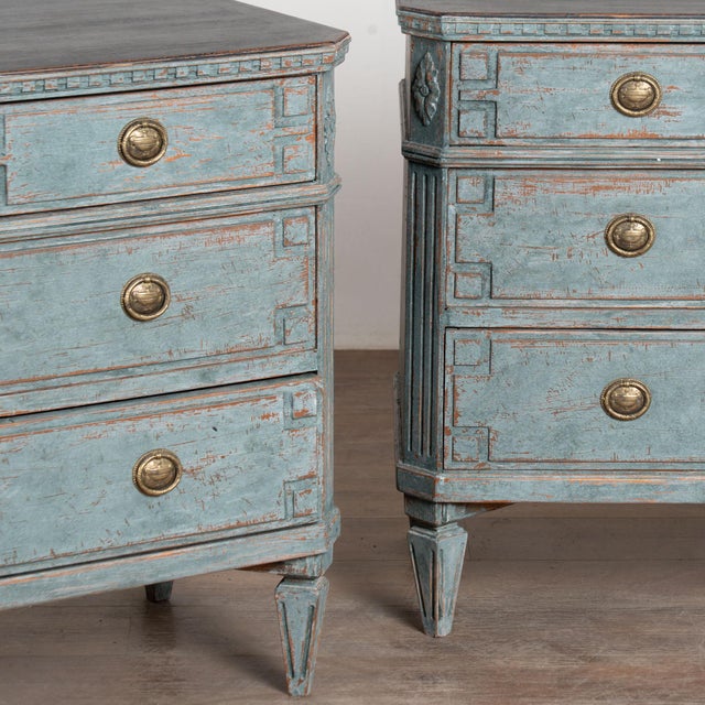 Pair, 19th Century Gustavian Style Blue Chest of Drawers or Nightstands For Sale - Image 12 of 15