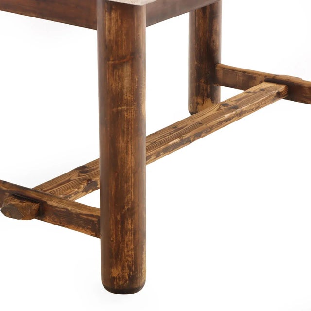 Industrial A Belgian Pine Table With White Marble Top, C. 1900. For Sale - Image 3 of 6
