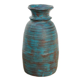 14" Tall Aegean Blue Turned Wood Vase For Sale