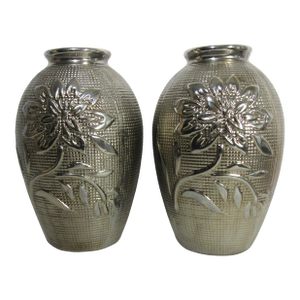 Vintage Pair of Silver Coated Clay Vases