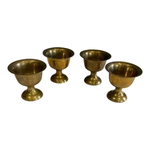 Set of 4 Vintage Etched Brass Goblets