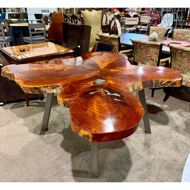 Contemporary Live Edge Wood Dining Table With Resin Top, Organic Free-Form Design For Sale - Image 3 of 8