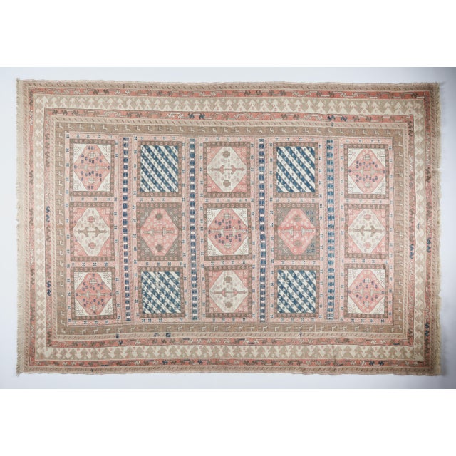 Boho Chic 1990s Vintage Handwoven Embroidered Kilim With Geometric Panels - 6' 5'' X 9' 3'' For Sale - Image 3 of 15