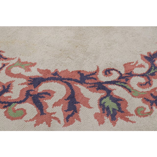 Signed Vintage Leleu French Art Deco Circle Rug in White and Blue - Rug & Kilim For Sale In New York - Image 6 of 7