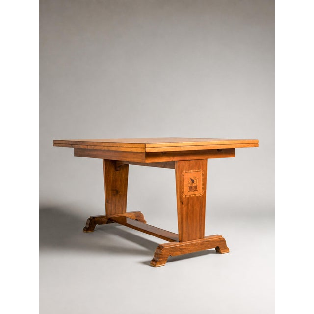 Swedish Grace Mahogany and Birch Burl Marquetry Dining Table, Sweden, 1930s, in Very Good conditions. Designed 1920 to 1949