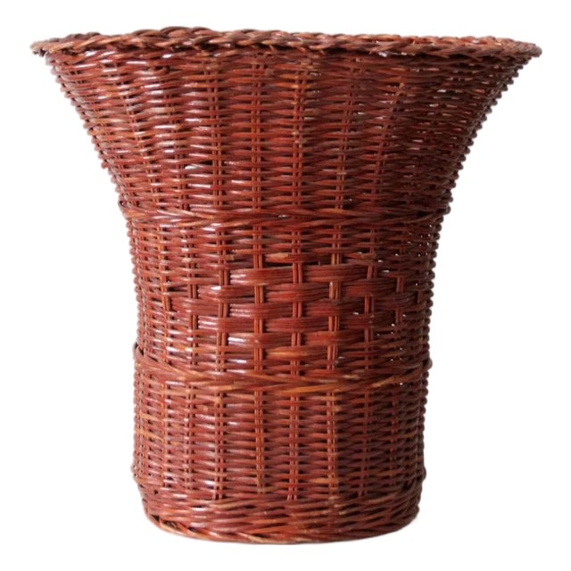 Vintage Wicker Basket Vase For Sale