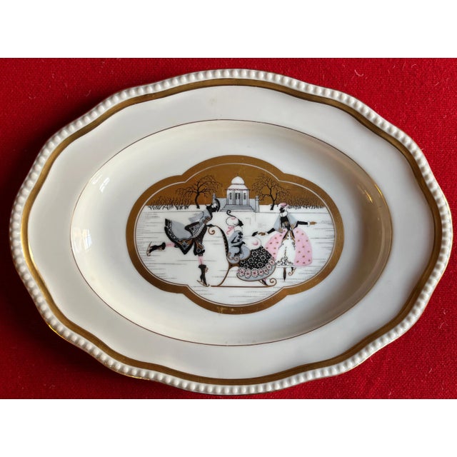 Gold Art Deco Rosenthal Porcelain Rhododendron Oval Platter With Hand Pained Rococo Scene of Ice Skating For Sale - Image 8 of 8