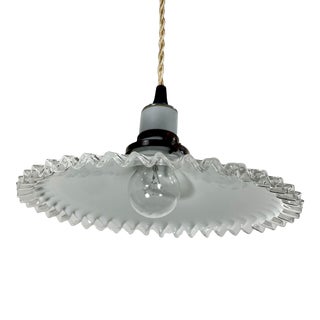 French White Glass "Frill" Light Pendant From the 1930s For Sale