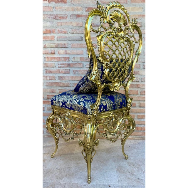 1930s Italian Rococo Style Giltwood Chair with Rich Blue Damask Upholstery For Sale - Image 17 of 18