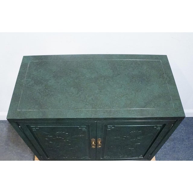 Henredon Furniture Green Asian Chinoiserie Faux Malachite 36" Storage Cabinet W. Embossed Floral Detail For Sale - Image 10 of 17