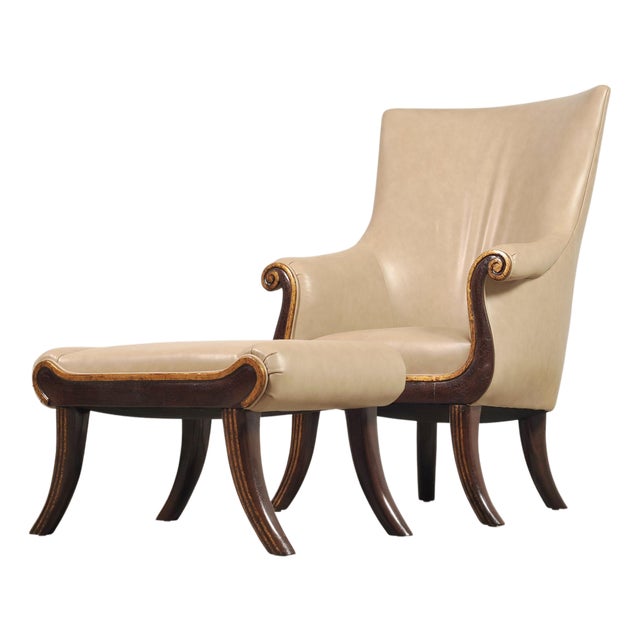Rose Tarlow Faringale Leather Wing Chair and Ottoman For Sale