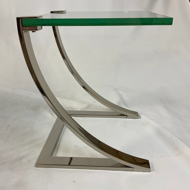 1980s Contemporary Modern Floating Top Side Table With Chrome ZBase
