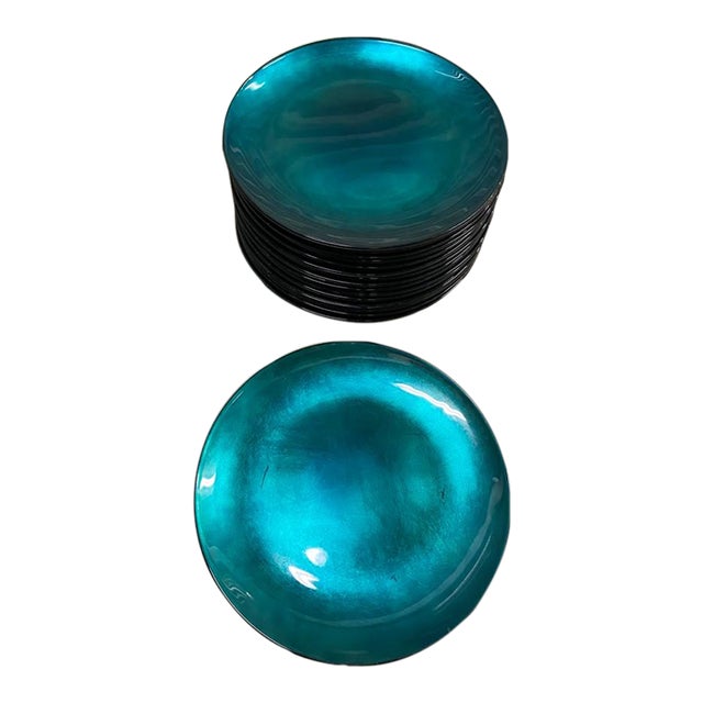 Vintage Teal Glass Plates 17 Pieces Chairish