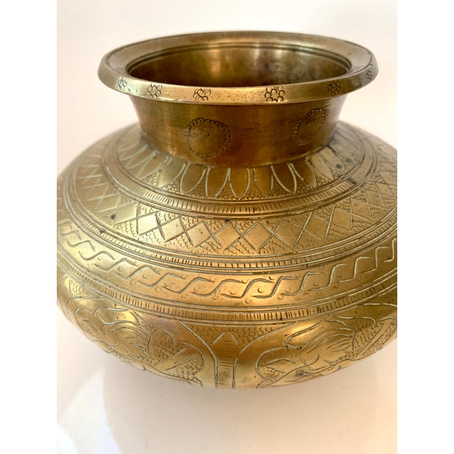 Vintage Traditional Lota Etched Brass Pot Water Vase Indian Chairish