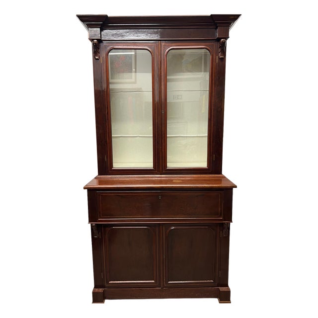Bookcase with Mahogany Secretaire, 1940s For Sale