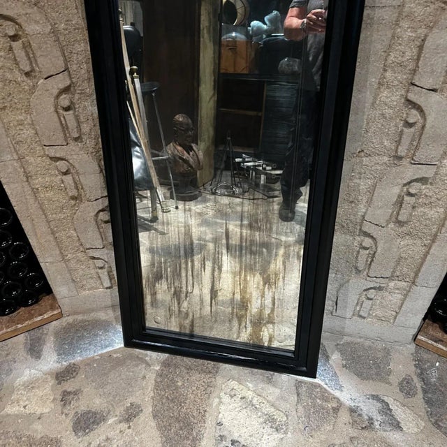 1950s Antique Wall Mirror Black Satin Mexico City For Sale - Image 12 of 13