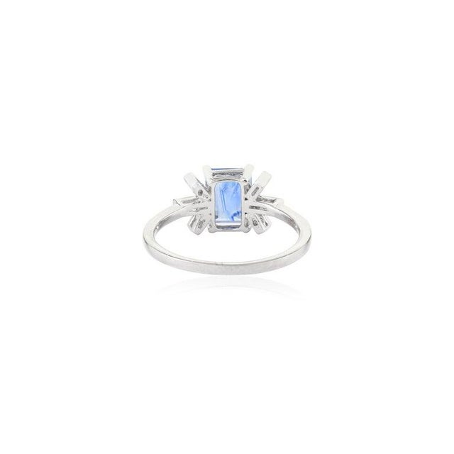 Blue 1.5 Ctw Emerald Cut Blue Sapphire Diamonds Wedding Ring Size 5.5 For Sale - Image 8 of 9