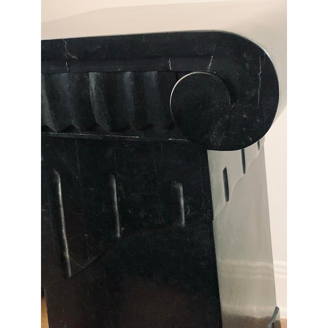 Early 20th Century Early 20th Century Black Marble Veneer Plinth, Pedestal in the Style of Grosfeld House With Scroll Motifs & Neoclassical Ionic Fluted Column Details For Sale - Image 5 of 12