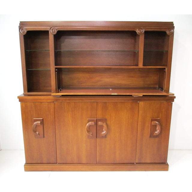 2 Pc. Bar Cabinet Walnut Toned Mid Century Deco Regency For Sale - Image 17 of 18