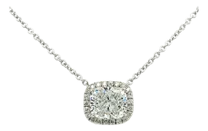 2.51 Carat Cushion Cut Lab Grown Diamond Cvd Pendant Diamond Halo in Platinum