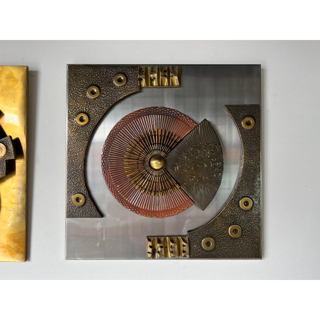 Paul Vanders - Style Mixed Metal Brutalist Geometric Wall Sculptures - A Pair/Sold For Sale - Image 10 of 12