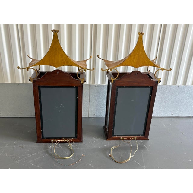 Vintage Large Gold Leaf Pagoda Lantern Wall Lights- A Pair For Sale - Image 9 of 12