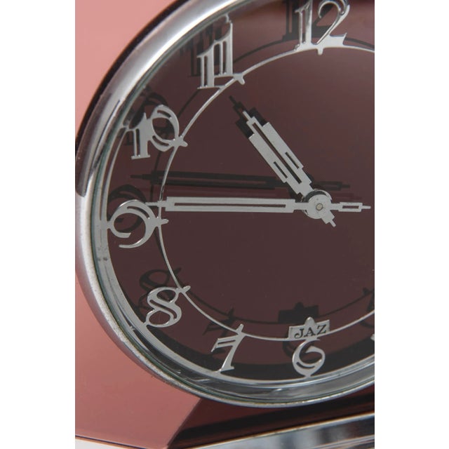 Original 1930's 8-Day Art Deco French Pink Glass Clock by Jaz For Sale - Image 10 of 11