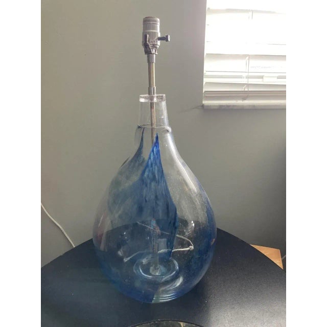 Mid-Century Eva Englund Pukeberg Sweden Art Glass Chrome Hand Blown Blue Swirl Lamp For Sale - Image 10 of 10
