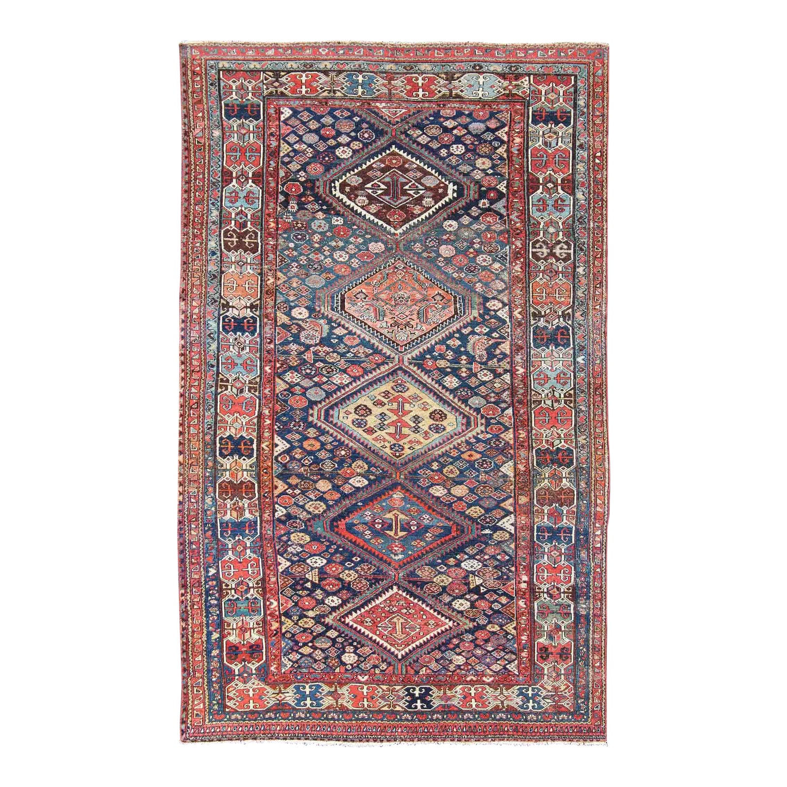 Antique Persian Bibikabad Rug With Diamond Medallions in Blue ...