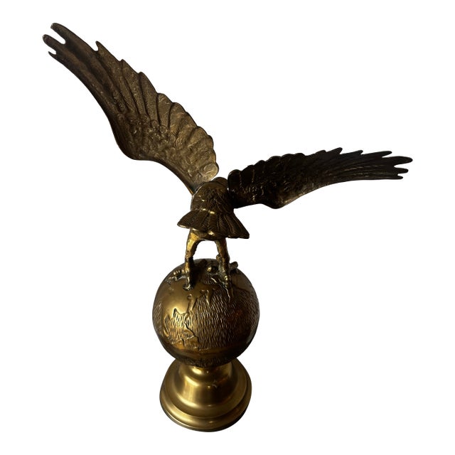 Vintage Brass Eagle on Globe Sculpture For Sale