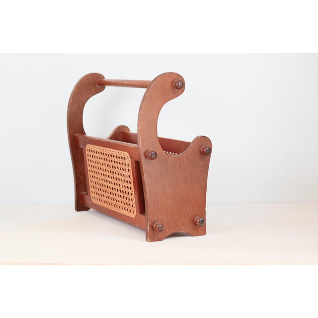 1970s Mid-Century Wood and Cane Magazine Rack For Sale - Image 4 of 14