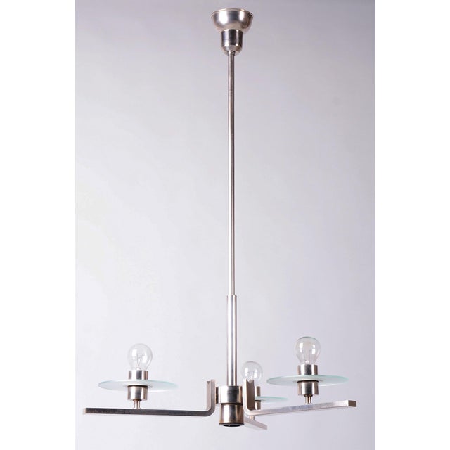 Bauhaus Chandelier in Nickel-Plated Steel and Opaline Glass, Czech, 1930s For Sale - Image 13 of 13
