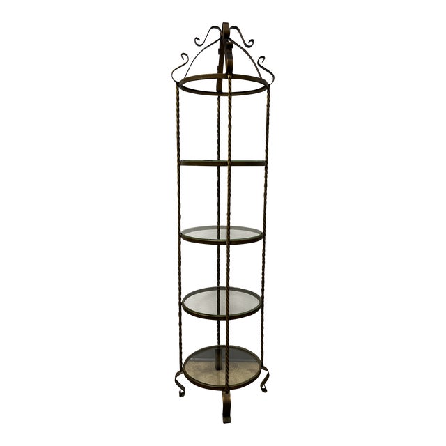 Round 1960s Bronze Iron Etagere With Glass Shelves Chairish