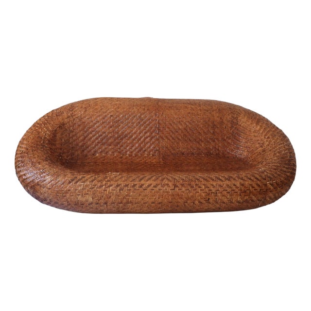 Vintage Woven Wicker Sofa, 1970s For Sale