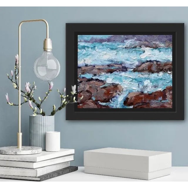 Quiet Places & Coastal — Pacific Coast Rocks Original impasto oil painting by Haas, 10 x 8 unframed linen panel, signed. A...