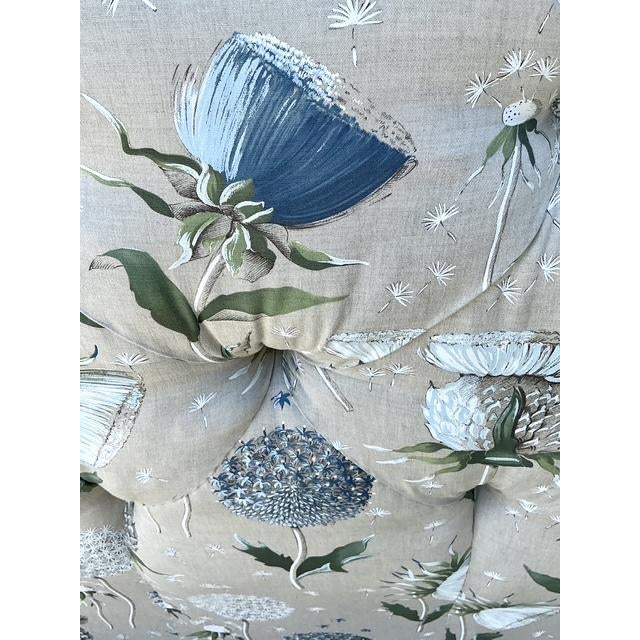 Wood Vintage Printed Flower Upholstered Queen Headboard For Sale - Image 7 of 12