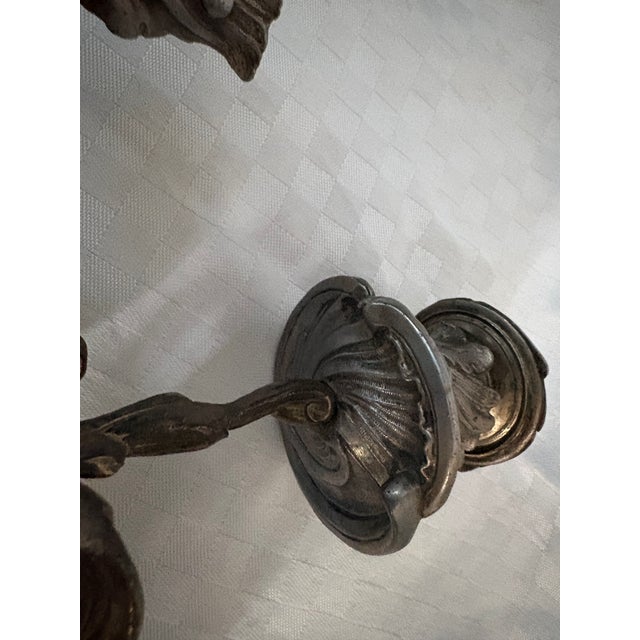 Late 19th Century Pewter Rococo 3 Arm Candleabra For Sale - Image 5 of 10