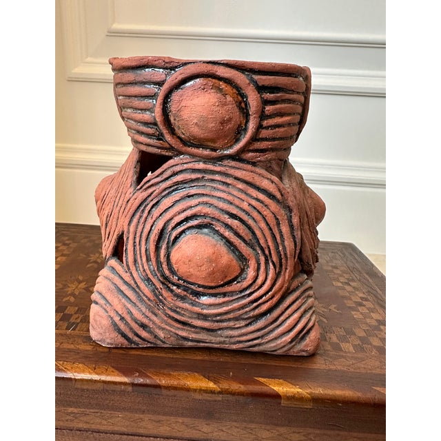 Contemporary Vintage 1970’s Signed Pierced Terracotta Vessel, For Sale - Image 3 of 12