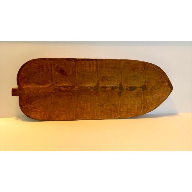 African Large Hand Carved Wood Leaf Tray Wooden Centerpiece Rustic Primitive Japandi For Sale - Image 3 of 11
