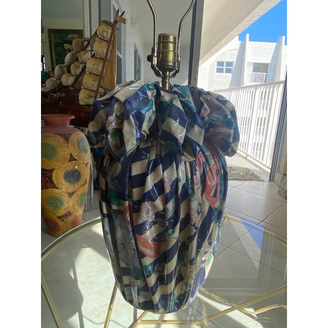 1970s 1970’s Ruffled and Bowed Fabric Resin Lamp For Sale - Image 5 of 13